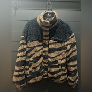 Thread & Supply Animal Print Zebra Faux Fur Teddy Jacket